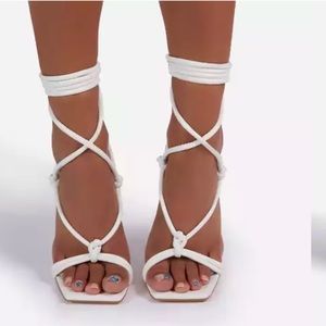 white lace up heels